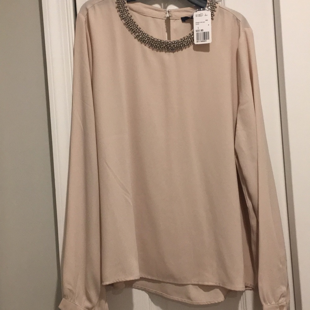 Cream blouse w/ rhinestone & beaded collar detail